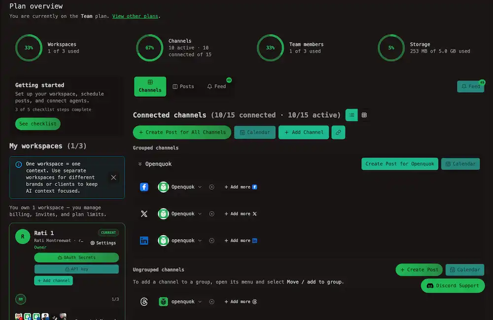 Workspace in Dashboard