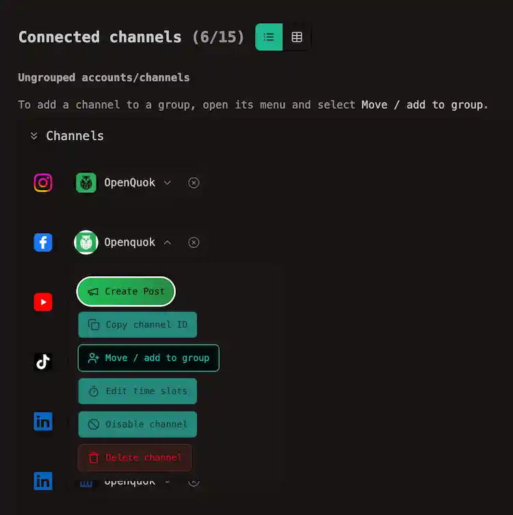 Add channel to a channel group