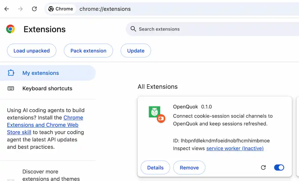 Load Unpacked OpenQuok Chrome Extension