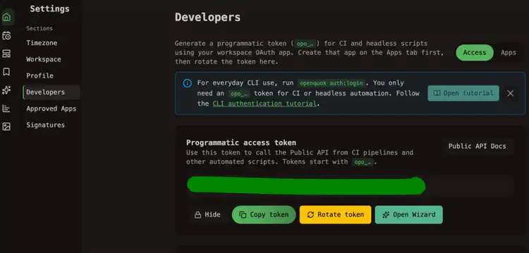 Generate programmatic token