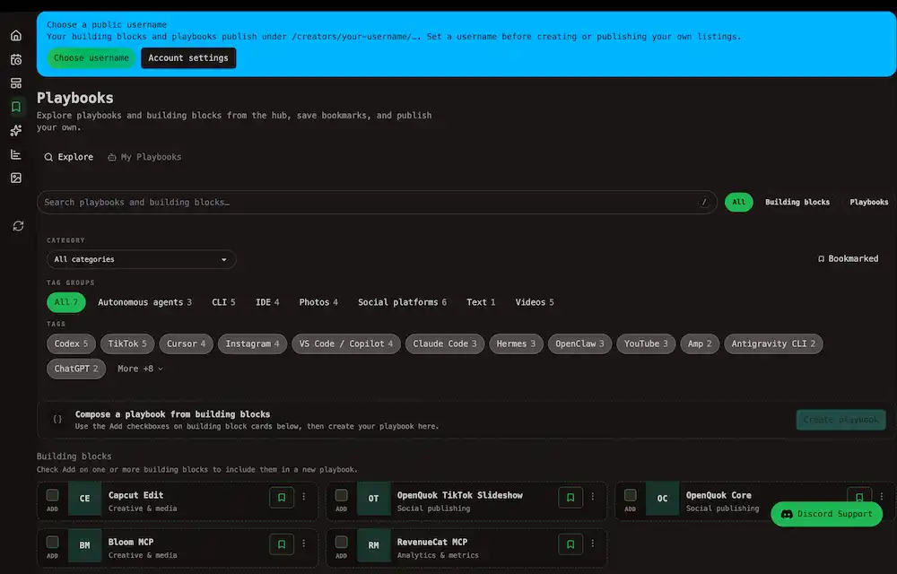 Account -> OpenQuok Playbook management tab