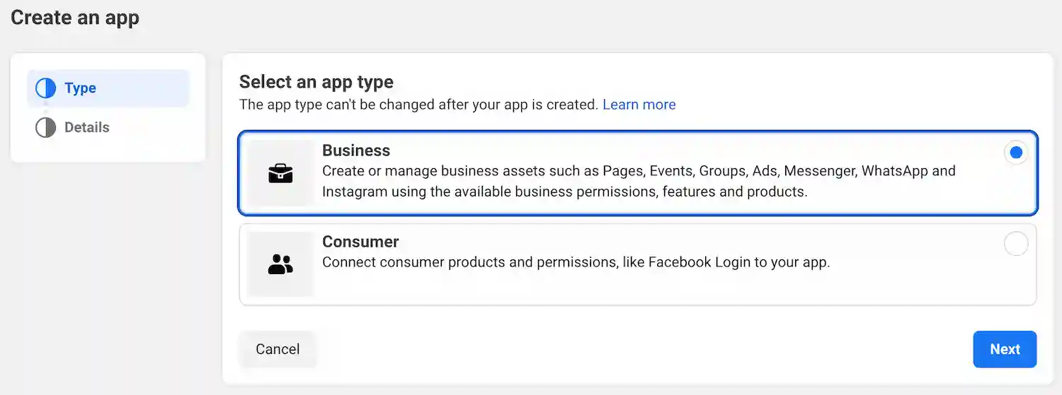 Step 3 - Select Business type