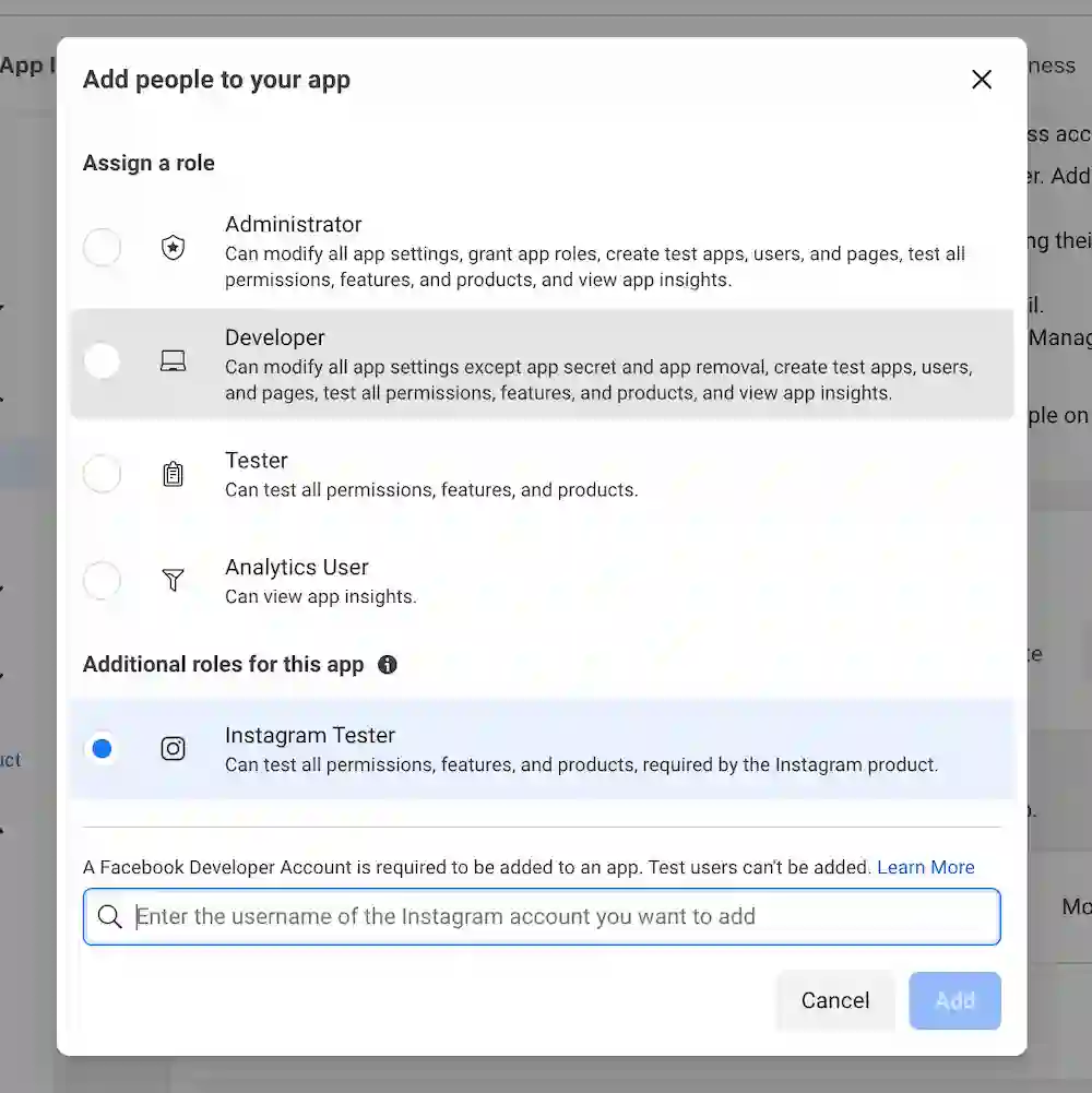 Step 2 - Add instagram test user
