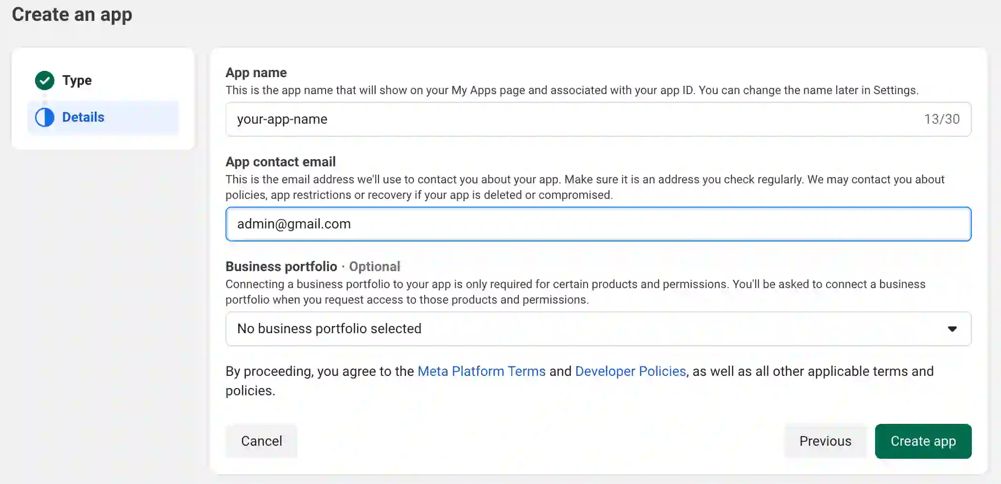 Step 4 - Finish Creating Meta App