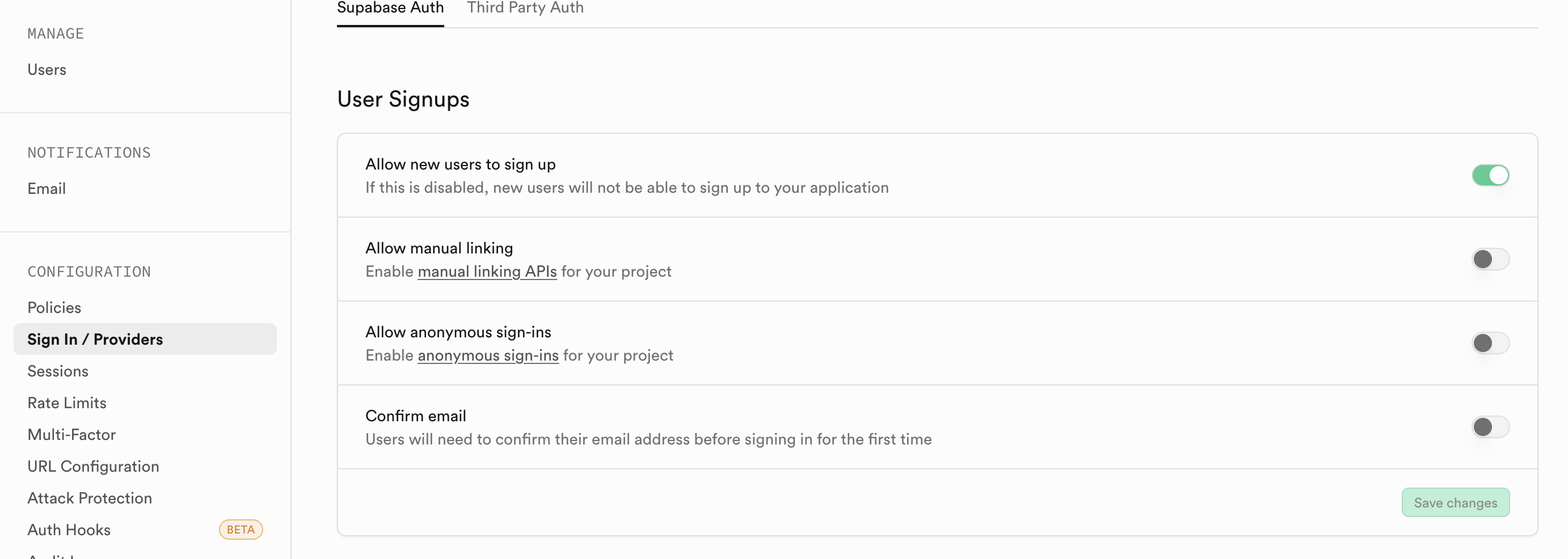 Supabase confirmation settings